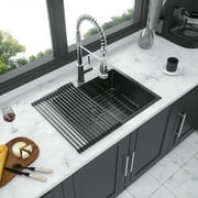 Kitchen Sink 25x22 inch Drop in Kitchen Sink Gunmetal Black Topmount 16 Gauge Deep Single Bowl Stainless Steel Sink Basin,Stainless Steel Kitchen Sink