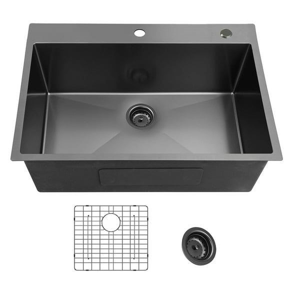 Stainless Steel Kitchen Sink 25x22inch Gunmetal Black Topmount 304 Stainless Steel 18 Gauge Kitchen Sink,Undermount Kitchen Sink