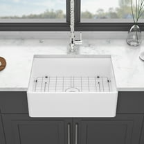 Kitchen Sink 28 White Farmhouse Sink - 28 Inch Kitchen Sink Ceramic Single Bowl with Drain Assembly and Bottom grid,Stainless Steel Kitchen Sink