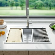 Kitchen Sink, 30 Inch Drop In Workstation Kitchen Sink, 16 Gauge Stainless Steel Sink Drop-In Topmount Single Bowl Kitchen Sink with Ledge and Accessories(30"X22"X10")