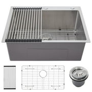 Kitchen Sink, 304 Stainless Steel Drop-In Sinks, Top Mount Single Bowl Basin with Accessories, Household Dishwasher Sinks for Workstation, RV, Prep Kitchen, and Bar Sink (25 inch/33 inch)