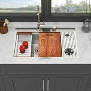 Kitchen Sink 33" Drop-in Kitchen Sink with Cup Washer - 33x22 inch Single Bowl 16 Gauge Stainless Steel Workstation Kitchen Sinks,Stainless Steel Kitchen Sink