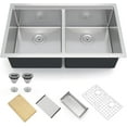 thumbnail image 1 of Kitchen Sink, 33 Inch Double Bowl Drop In Kitchen Sink 33x19 Inch Undermount Workstation 16 Gauge Double Bowl Stainless Steel Kitchen Sink With Integrated Ledge and Accessories (Pack of 9), 1 of 8