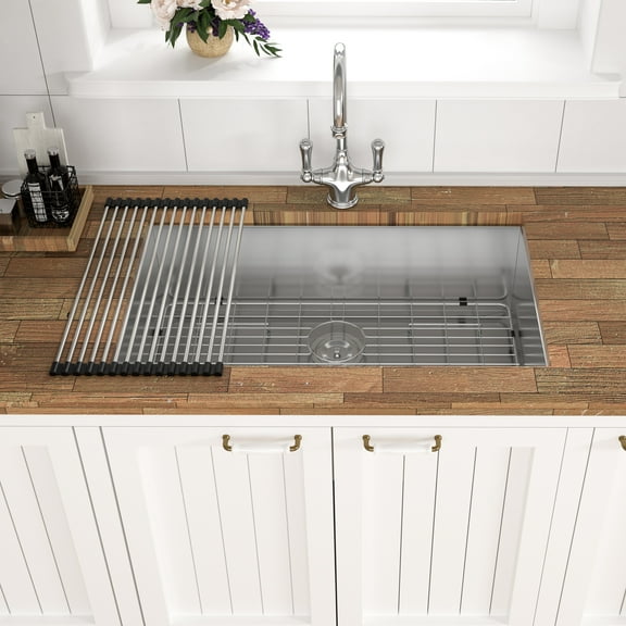 33" Undermount Stainless Steel Kitchen Sink - 16 Gauge 9" Deep Single Bowl with Drain Assembly & Accessories