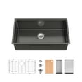 thumbnail image 1 of Kitchen Sink 33"x19" Multifunctional undermount Flying Rain Waterfall S304 Stainless Steel Handmade Modern Single Bowl Kitchen Sink Black, 1 of 9