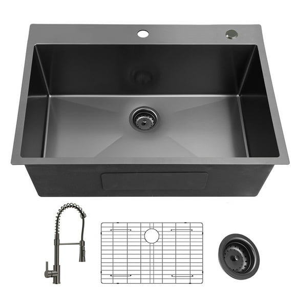 Kitchen Sink 33Inch Topmount 18Gauge Stainless Steel kitchen Sink With Black Spring Neck Faucet,Stainless Steel Kitchen Sink
