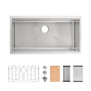 Kitchen Sink, 36"x19" Multifunctional undermount Flying Rain Waterfall S304 Stainless Steel Handmade Modern Single Bowl, Dark Gray