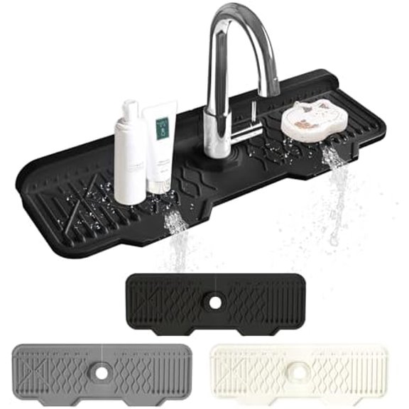 Kitchen Sink Accessories -17" x 6'' Sink Splash Guard,Silicone Sink Mat Splash Guard, fit for Countertop, Bathroom,Farmhouse,RV by  (Black)