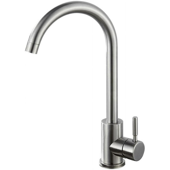 Kitchen Sink Bar One Hole Stainless Steel Faucet, 360 Swivel Spout in Brushed Nickel with Hoses