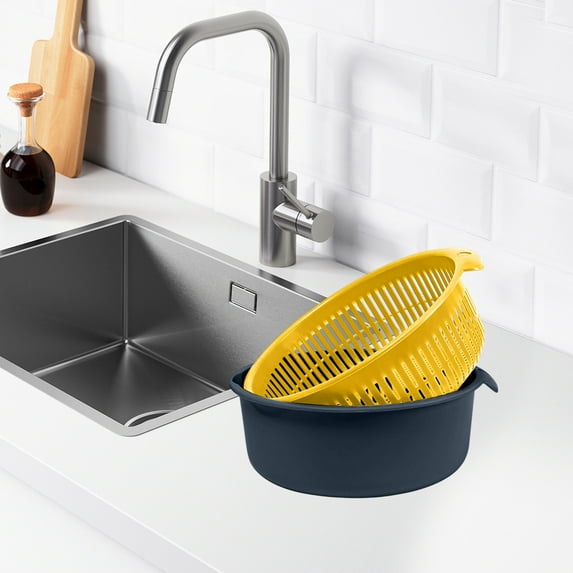 Kitchen Sink Basket, Czzoypi Food Grade Large Double Drainage Basket, Plastic Vegetable Fruit Storage Filter Basket Set Non-Slip Easy Clean, Blue
