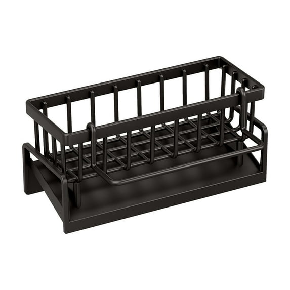 Kitchen Sink Caddy Organizer | Auto-Draining Sponge & Brush Holder | 9.05"L x 4.33"W | White or Gray | Non-Slip Plastic Design | Towel Hanging Rod | No Assembly Required