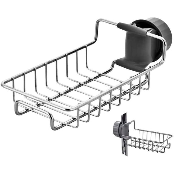 Kitchen Sink Caddy Organizer Over Faucet Sponge Holder, Stainless Steel Heavy Duty Thickening Hanging Faucet Drain Rack for Scrubbers, Soap, Bathroom, Detachable No Suction Cup or Magnet