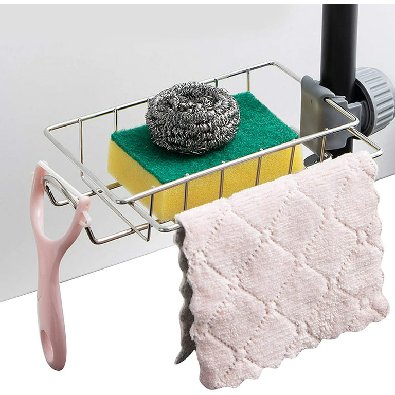 SIMCAS Sponge Holder for Kitchen Sink, Over The Sink Shelf Sponge Caddy,  Stainless Detachable Faucet Drain Rack for Kitchen Sink Organizer and