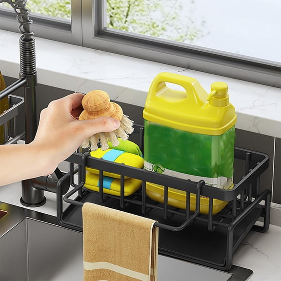 Kitchen Sink Caddy Organizer, Stainless Steel Sponge Holder with Drain Tray, Rustproof Auto Drain Easy Clean, Versatile Sink Countertop Storage Rack