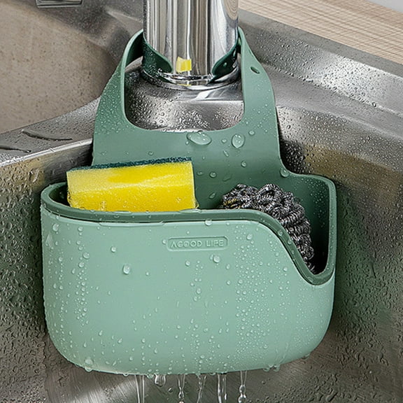 Kitchen Sink Caddy Sponge Holder with Drainage Holes, Adjustable Hanging Organizer for Faucets, Double Basket Silicone Storage for Sponges, Soap, Brushes, Bathroom Accessories, Available in Blue