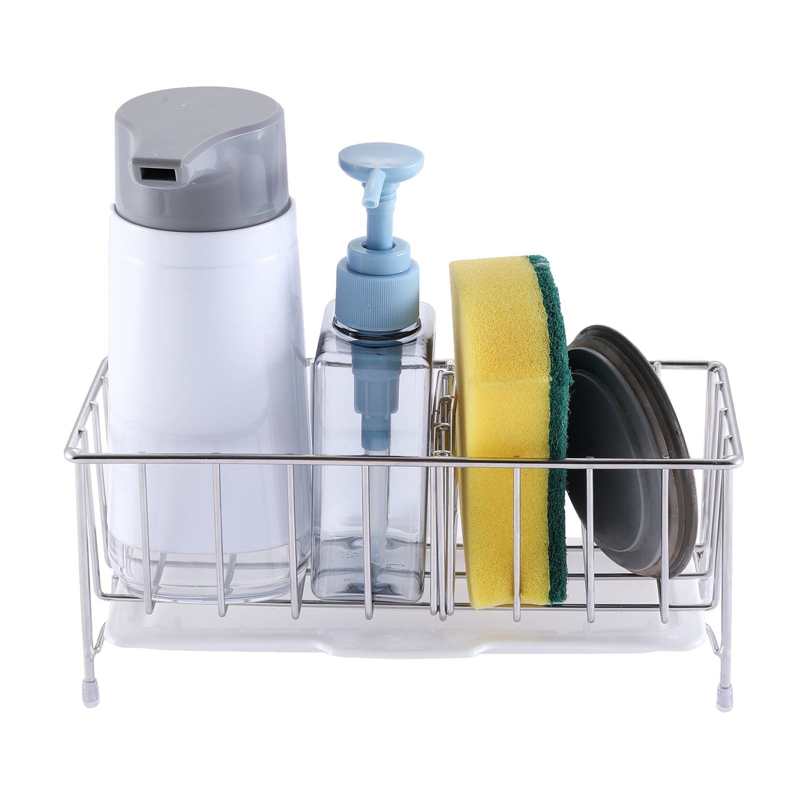 Nyidpsz Kitchen Sink Caddy with 2 Hooks Aluminum Kitchen Sink Sponge Holder  No Drilling Towel Organizer Shelf Duty Condiment Bottle Rack for Shower  Kitchen 