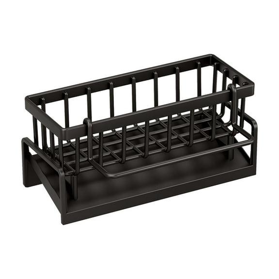 Kitchen Sink Caddy Storage Organizer with Auto Draining Tray, Kitchen Countertop Organizer Sponge/Brush Holder with Towel Rod for Kitchen Organize(Black)