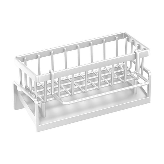 Kitchen Sink Caddy Storage Organizer with Auto Draining Tray, Kitchen Countertop Organizer Sponge/Brush Holder with Towel Rod for Kitchen Organize(White)