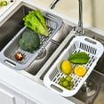 thumbnail image 1 of Kitchen Sink Colander Basket - Expandable Over Sink Plastic Strainer, Adjustable Draining Basket for Vegetables, Cups & Dish Drying Rack, 35–45cm, White/Blue/Gray, 1 of 7