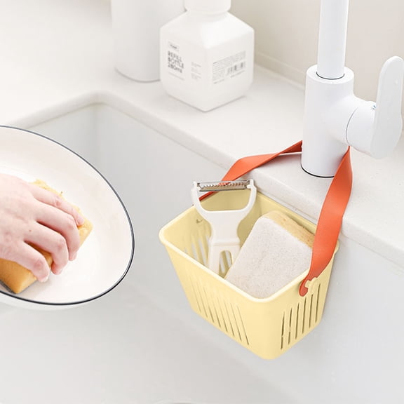 Kitchen Sink Colander Strainer Basket, Hanging Food Leftover Filter Drain Rack for Vegetable Fruit Washing, Plastic Storage Organizer for Cabinet