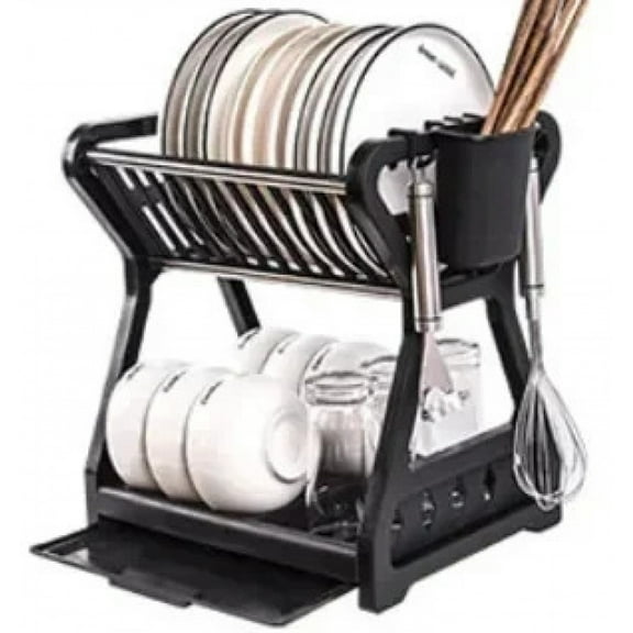 Kitchen Sink Countertop Holder Kitchen Items Dish Dying Rack Double Layer Plastic Dish Rack Drying Stand Cup Cutter Storage