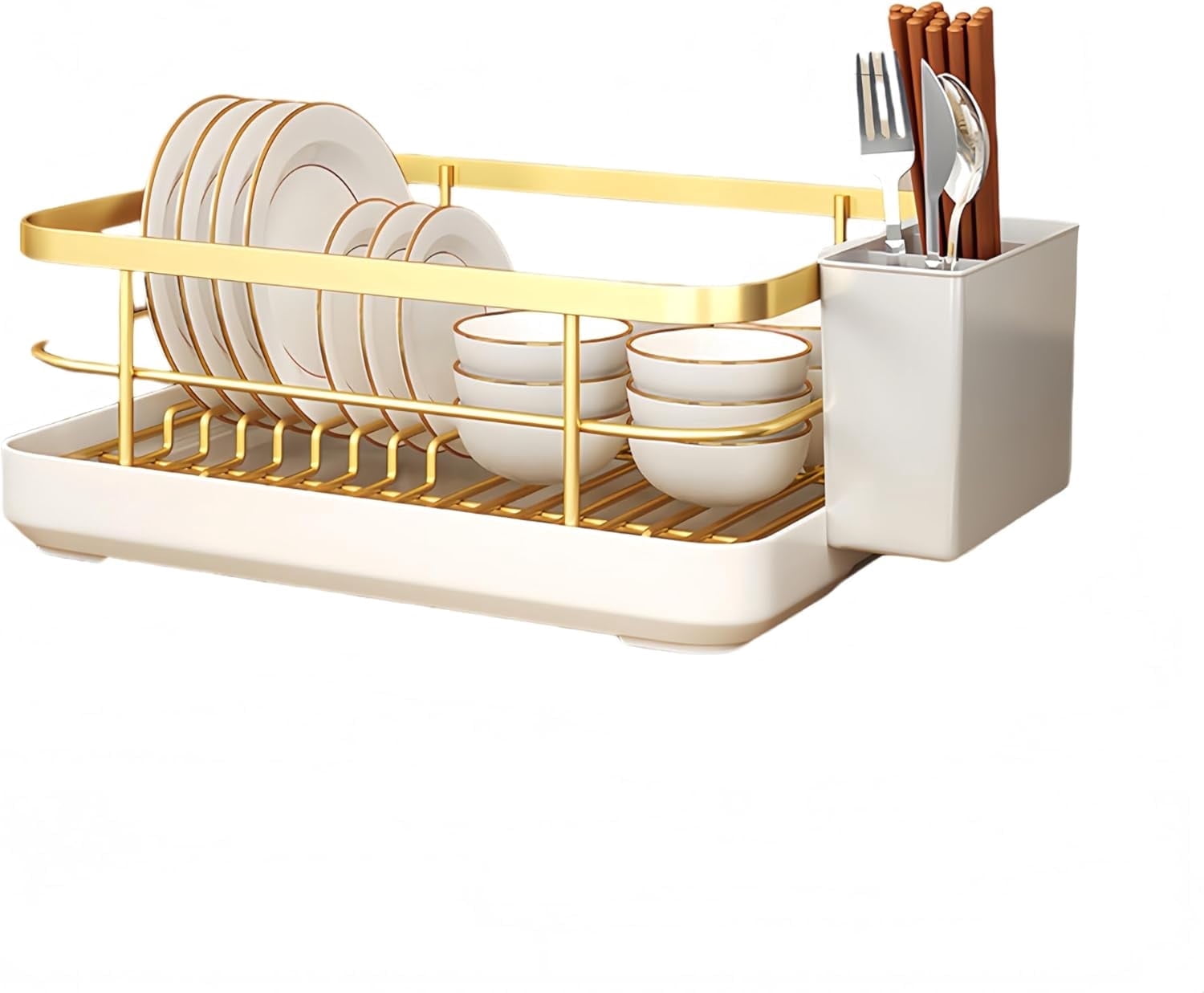 Kitchen Sink Dish Drying Rack: Drying Dish Rack, 2025 New Multifunctional Dish Rack with Drainer Tray, Chopstick Holder, and Wine Glass Rack, Dish Drainers for Kitchen Counter (Gold)