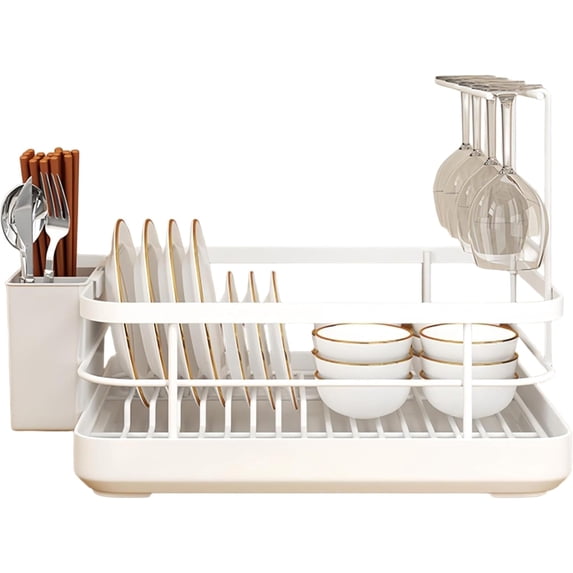 Kitchen Sink Dish Drying Rack: Drying Dish Rack, 2025 New Multifunctional Dish Rack with Drainer Tray, Chopstick Holder, and Wine Glass Rack, Dish Drainers for Kitchen Counter (White Upgraded)