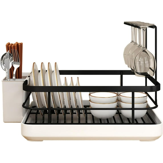 Kitchen Sink Dish Drying Rack: Drying Dish Rack, 2025 New Multifunctional Dish Rack with Drainer Tray, Chopstick Holder, and Wine Glass Rack, Dish Drainers for Kitchen Counter (Black Upgraded)