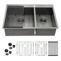 Kitchen Sink Double Bowl Drop in Sink- 33"x22" Gunmetal Black Double Bowl Kitchen Sink 18 Gauge with Two 9" Deep Basin,Stainless Steel Kitchen Sink