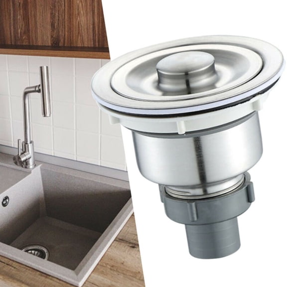 Kitchen Sink Drain Assembly, Kitchen Sink Strainer and Stopper with Deep Removable Waste Basket, Stainless Steel Sink Basket Strainer with Drain Assembly