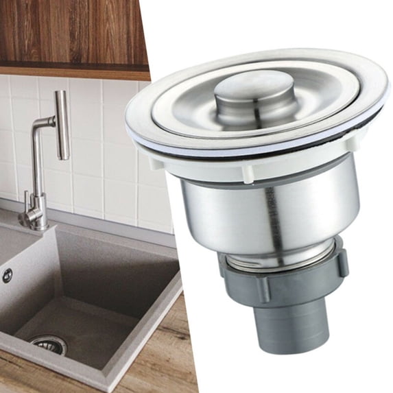 Kitchen Sink Drain Assembly, Kitchen Sink Strainer and Stopper with Deep Removable Waste Basket, Stainless Steel Sink Basket Strainer with Drain Assembly