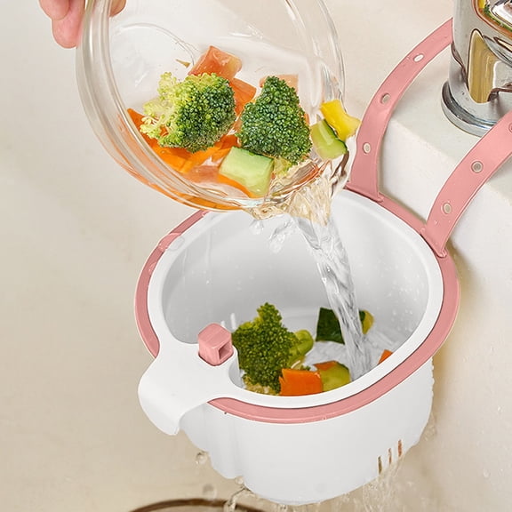 Kitchen Sink Drain Basket, Plastic Hanging Sink Storage Rack With Adjustable Strap and Hollow Drainage Design for Food Scraps, Sponges, Vegetables