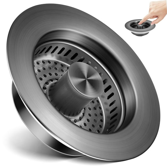 Kitchen Sink Drain Strainer 3 in 1, 304 Stainless Steel Pop Up Sink Stopper, Anti-Clogging Sink Drain Strainer for US Standard Kitchen Drain (SUS304 Brushed)