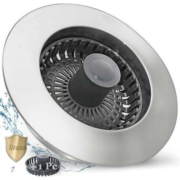 Kitchen Sink Drain Strainer, 3 in 1 Pop up Kitchen Sink Stopper, with an Extra Basket Strainer, for US Standard 3-1/2 Inch Drain, Copper Material, Brushed Gold