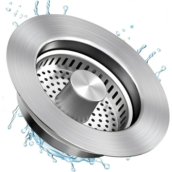 Kitchen Sink Drain Strainer, 3 in 1 All Stainless Steel Sink Strainer, Pop Up Sink Stopper with Copper Bounce Core, Anti-Clog Food Catcher Basket for US Standard 3-1/2 inch Drain (1 Pack)