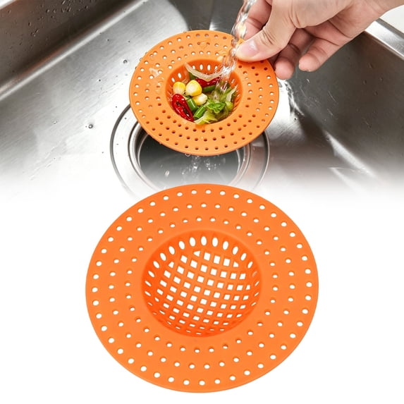 Kitchen Sink Drain Strainer, Anti-Clog Plastic Filter for Kitchen Bathroom Bathtub, Reusable Drain Catcher, Orange