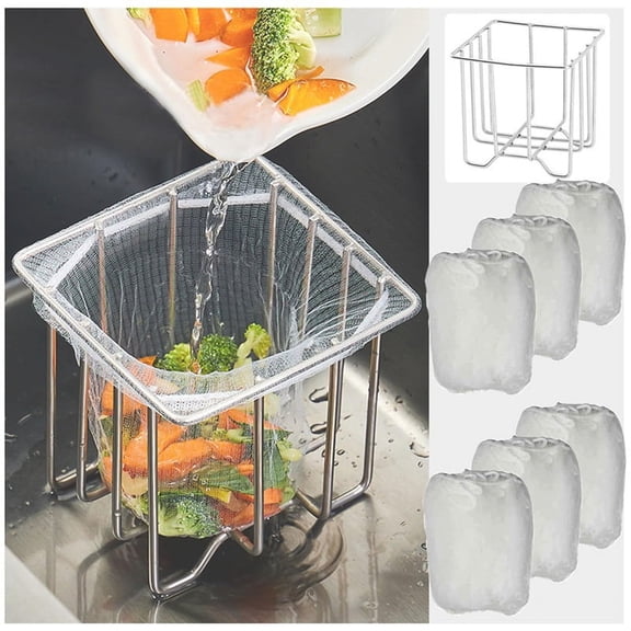 Kitchen Sink Drain Strainer Basket with Sink Basket Holder and 300Sink Strainer Net Bags Mesh Sink Strainers for Kitchen