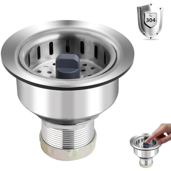 Kitchen Sink Drain Strainer Compatible with Moen, Stainless Steel 3-1/2 Inch Sink Drain Stopper Plug with Assembly, 3 in 1 Pop Up Kitchen Sink Stopper