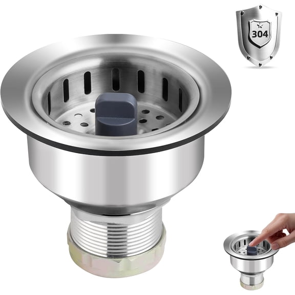 Kitchen Sink Drain Strainer Compatible with Moen, Stainless Steel 3-1/2 Inch Sink Drain Stopper Plug with Assembly, 3 in 1 Pop Up Kitchen Sink Stopper
