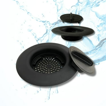 Flex Strainer 2-in-1 Sink Strainer & Stopper, Made in USA, Universal Fits Most 3.5” Sinks, Black 1pk
