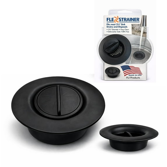 Flex Strainer® Sink Drain Strainer with Optional Stopper – No Center Stem, Fits Standard 3½” Sink Drains & Disposals – Easy Clean, Dishwasher Safe – Made in USA – Black, 1-Pack