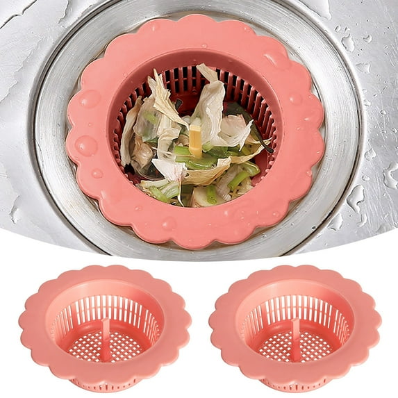 Kitchen Sink Drain Strainer Stopper Set - 2PCS Silicone Plug with Strainer Basket for Standard Sinks, Easy Clean and Color-Coded for Every Occasion Pink