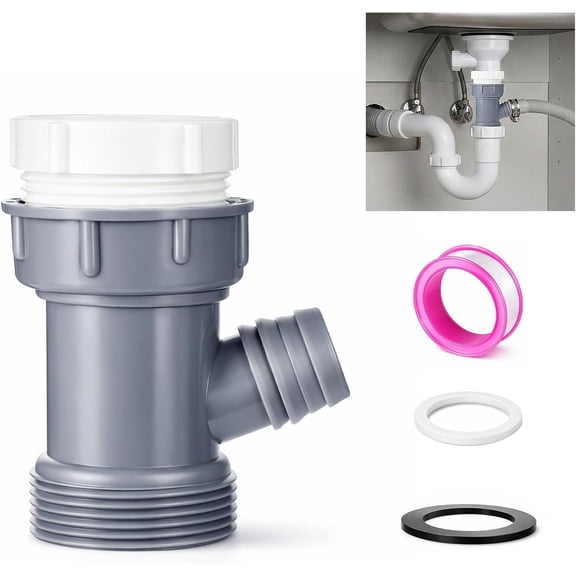 Kitchen Sink Drains Pipe Adapter Dishwasher Drain Hose Adapter Sinks Hose Adapters Y-Shaped Strainer Connection 1-1/2" and 1-1/4" Drain Pipes for Dishwasher Kitchen Sinks