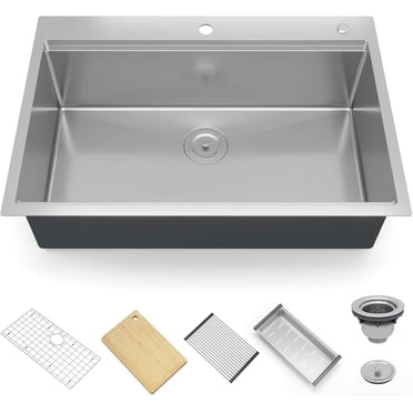 Kitchen Sink,Drop in Single Bowl Stainless Steel Bar Sink with Cutting Board,Undermount Workstation Kitchen Sink with Accessories