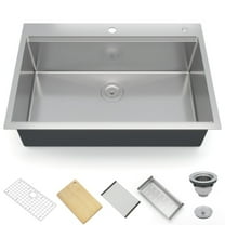Kitchen Sink,Drop in Single Bowl Stainless Steel Bar Sink with Cutting Board,Undermount Workstation Kitchen Sink with Accessories