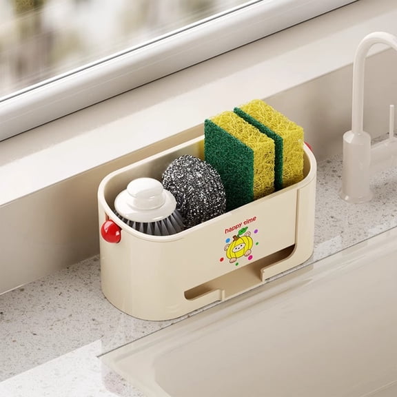 Kitchen Sink Drying Rack with Removable Tray, Automatic Drain Sponge and Scrubber Holder, Countertop Organizer 7.09x3.46 Inches(White)