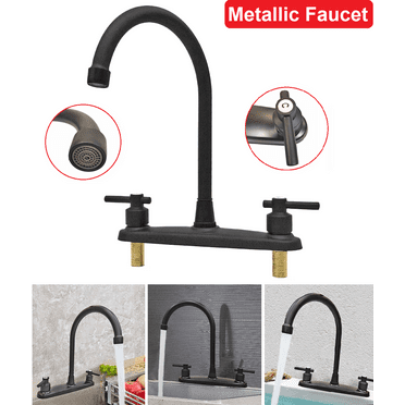 Kitchen Sink Faucet 2 Handle 8 Inch Centerset High Arc 360° Swivel Hot & Cold Faucet for Rv Camper Laundry Utility Bar Sinks Metallic RV Kitchen Faucet (Fit for 8 inch 2 or 3 Holes), Matte Black