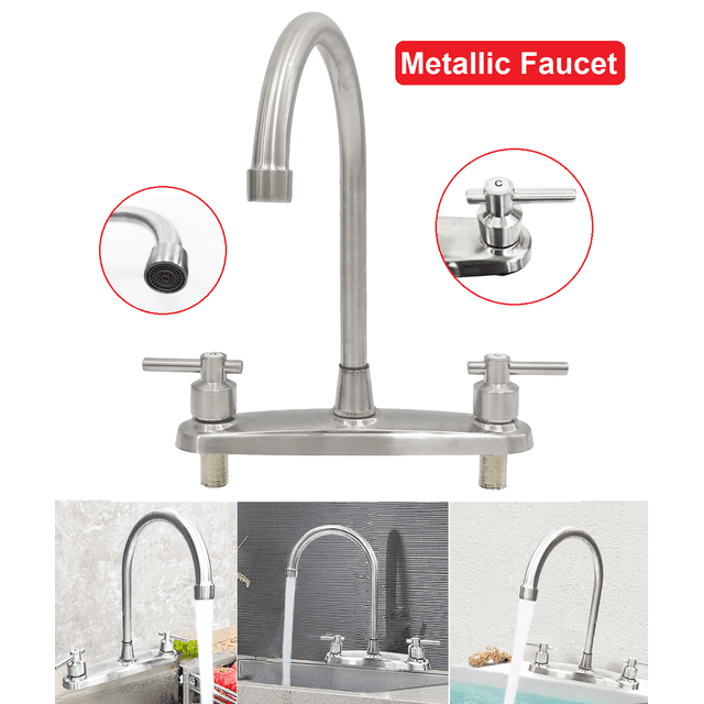 Center Faucet Inlets Kitchen Sink Faucet 2 Handle 8 Inch Centerset High Arc 360° Swivel Hot ...