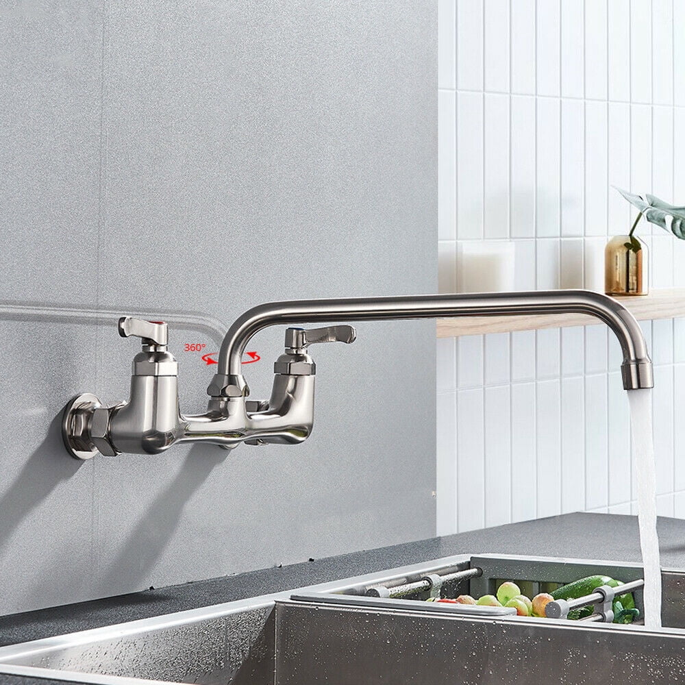 feetron Kitchen Sink Faucet, 2 Handles Wall Mount, 360° Swivel Spout ...