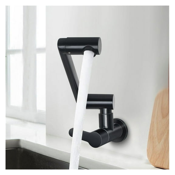 Kitchen Sink Faucet 304 Stainless Steel In-wall Single Hole 360° Rotation Universal Folding Cold Water Tap Balcony Mop Pool Tap ,Bar Laundry RV Farmhouse